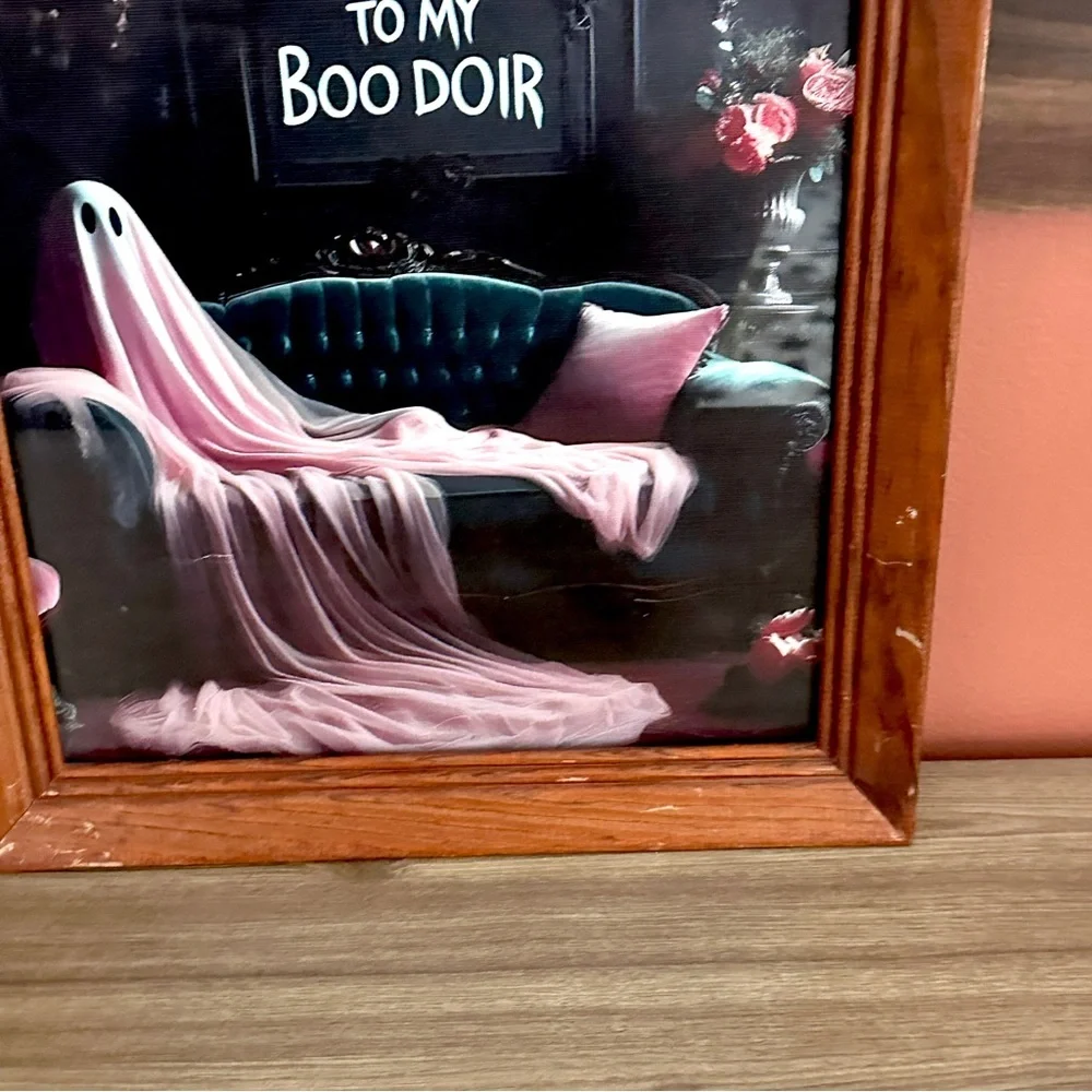 Welcome To My Boo Doir Bedroom Ghost Canvas Art Print Spooky Vtg Framed Gothic